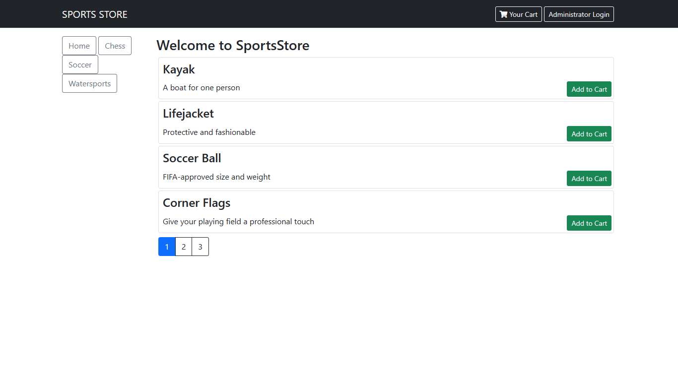 Screen shot of the Sports Store application